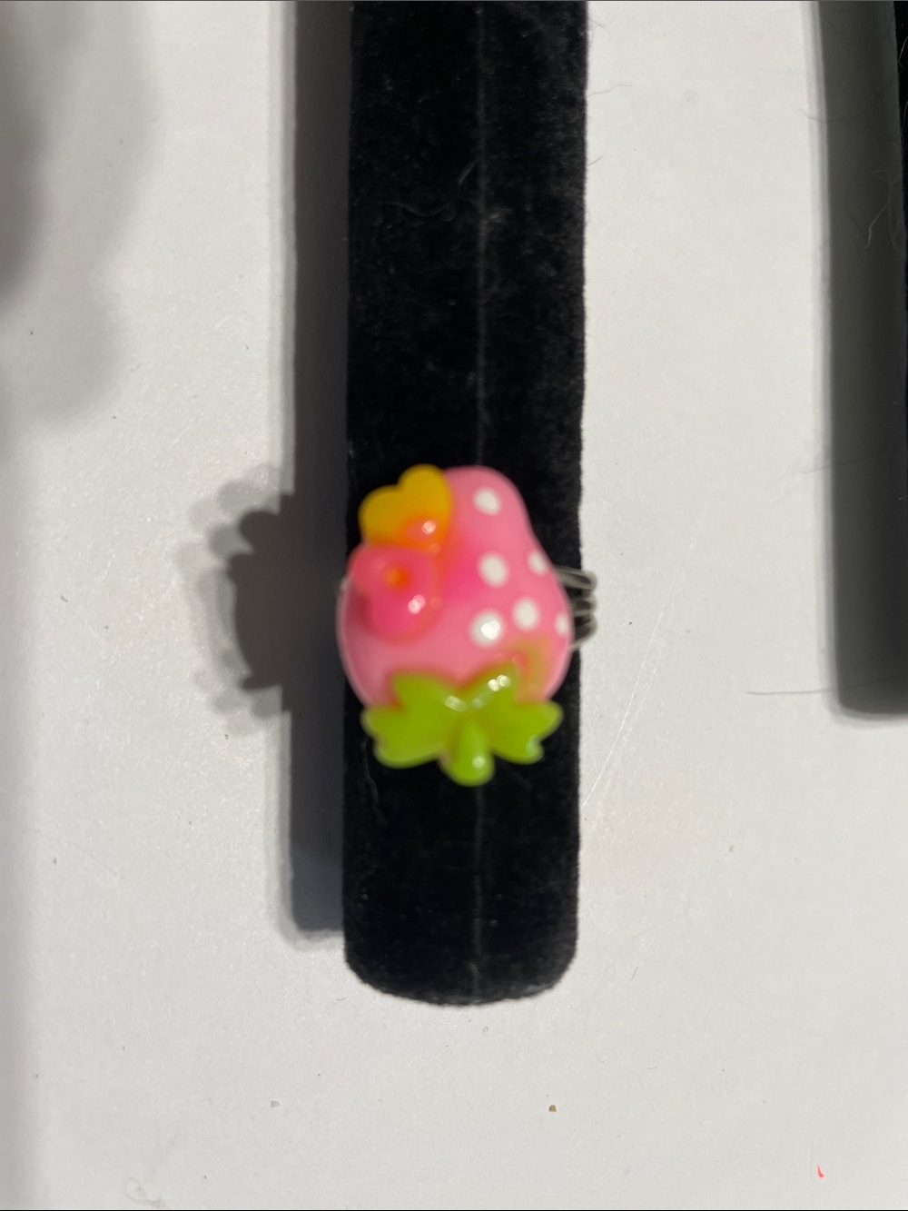 Children’s Pink Strawberry Ring with Green Leaf Accent